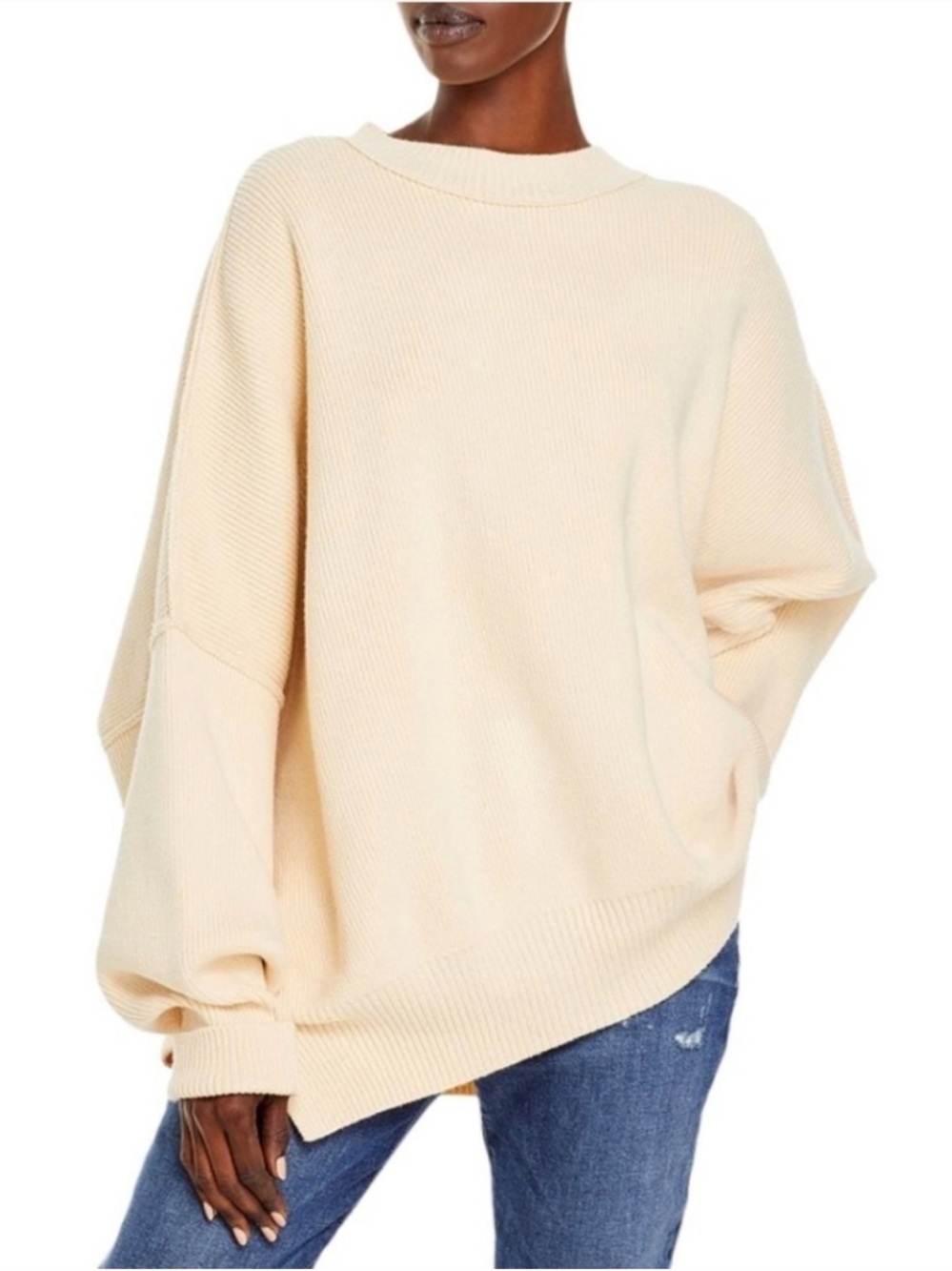 Free People Cream Easy Street Tunic Oversized Crewneck Sweater Small